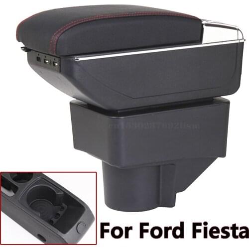 Armrest box For Ford Fiesta Dual layer Central Store Centre Console box with cup holder ashtray USB Charging Car decor