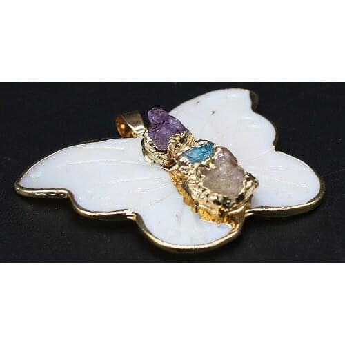 Natural Shell Pendants Butterfly Shape White Shell Natural Colorful Stone Accented For Jewelry Making Necklace Bracelet Gift
