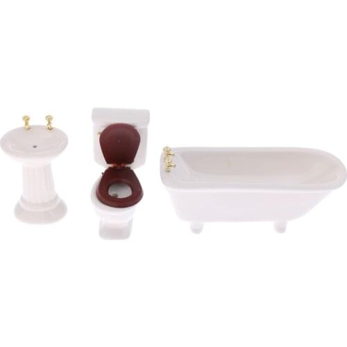 Luxury Dollhouse Miniature Ceramic Bathroom Bathtub Toilet Basin Set 3pcs