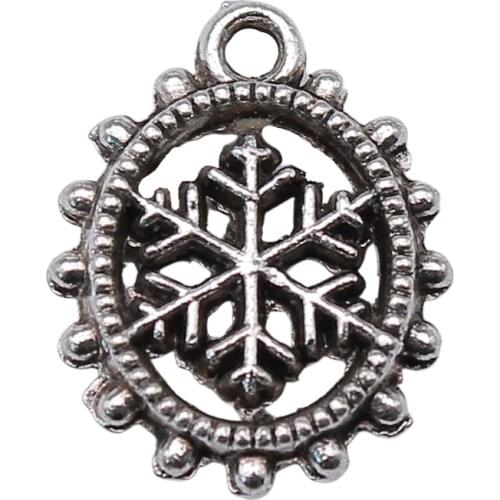 WYSIWYG 10pcs 15x11mm Snowflake Charms Fit For Jewelry Earring Making Antqiue Silver Color Christmas Snowflake Charms