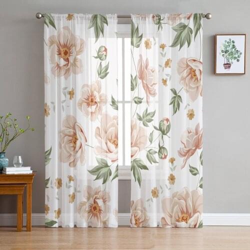 Plant Flower Window Curtains Bedroom Modern Drape Sheer Tulle Valances Living Room Kitchen Voile Curtain