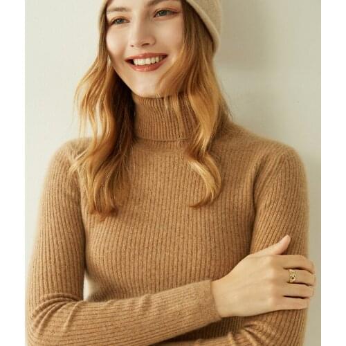 LONGMING Women Turtleneck 100% Cashmere Sweater Long Sleeve Pullover Women Knitted Sweater Winter Slim Soft Wool Sweater Jumpers