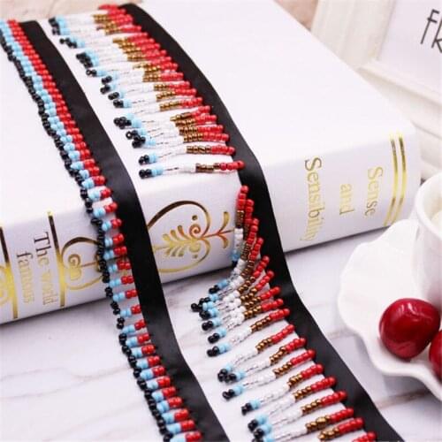 1 Yards Lace Webbing Trim Tassel Beads Pendant Beaded Lace Ribbon Colorful Round Ball Beads Pendant Collars Clothing Accessories