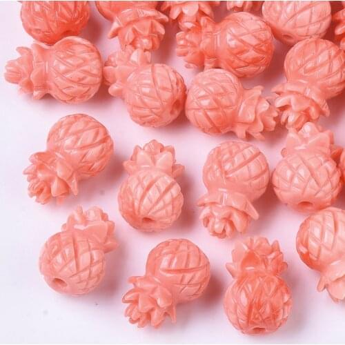 10pcs Two Tone Dyed Synthetic Coral Pineapple Beads For Bracelet Necklace DIY Jewelry making Accessories 16x11mm, Hole: 1.6mm
