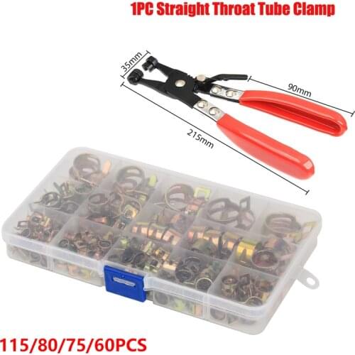115 PCS Zinc Plated 6-22mm Spring Hose Clamps + 1PC Straight Throat Tube Clamp for Band Clamp Metal Fastener Assortment Kit