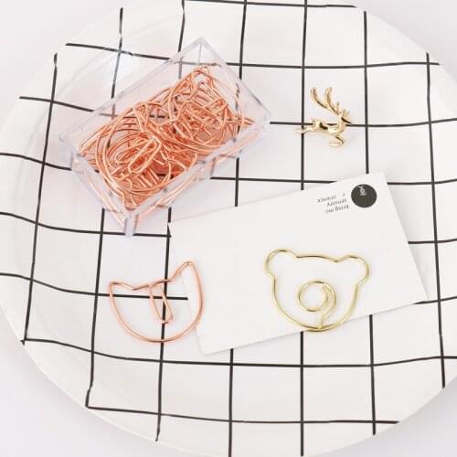 TUTU 20Pcs/lot rose gold cat Bookmark bear Paper Clip Metal Material Bookmarks for Book Stationery School Office Supplies H0343
