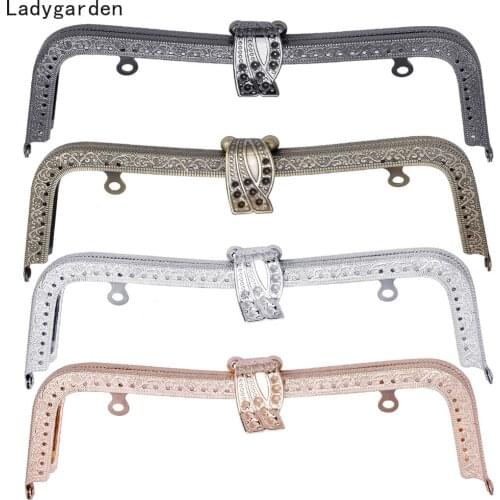 4PCS 20cm Leaf Metal Purse Frame Handle Clutch Bag Accessories DIY Kiss Clasp Lock Bronze Embossing M-shaped HandBag Hardware