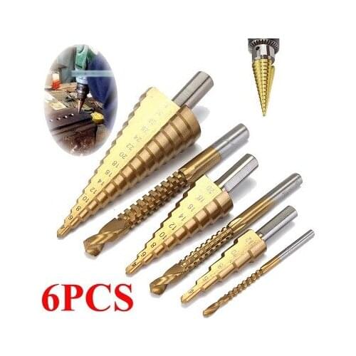 6Pcs/set high speed steel twist drill bit Titanium Coated HSS Drill &step drill HSS 4241 Steel Large Step Cone Titanium Coated