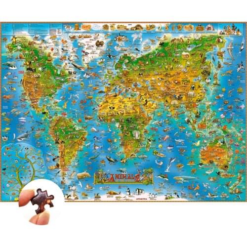 Wooden Jigsaw Puzzle 1000 Pieces Learning Cognition Manual Anime Educational Toys for Teens Adults Children World Animal Map