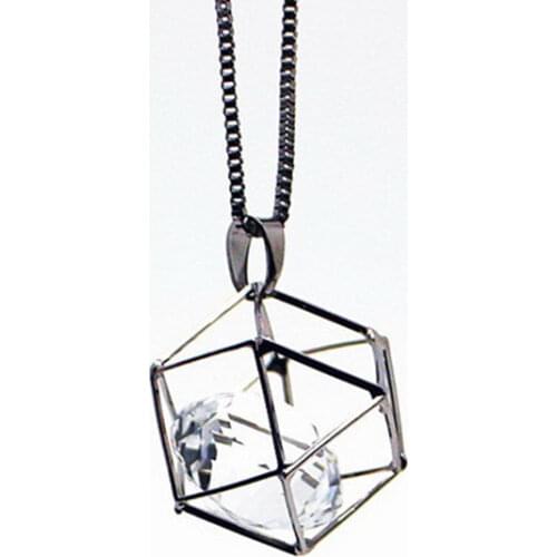 Long Hollow Necklace 25mm Big Crystal Stone Pendant High Texture CZ Pendant Necklace Women Necklace Sweater Chain