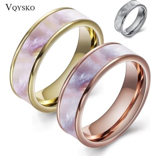Two Color Fashion 316L Stainless steel jewelry Ring Natural Shell Wedding Rings for Women