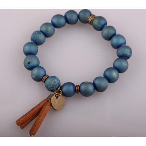 Fashion Design Energy Bracelets Made By Antique Bronze Tassel Beautiful Natural Blue Agat Druzy Bracelet