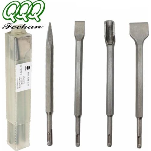 QQQ 4pcs 250mm SDS PLUS Chisels Set Point Groove Gouge Flat Chisel Electric Hammer Drill Bit Break Concrete Brick Wall Drilling