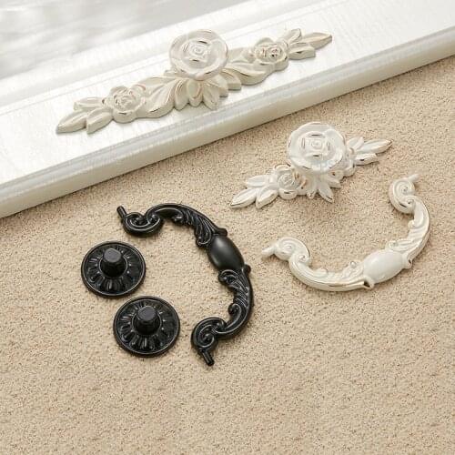 Cabinet Drawer Hardwares Zinc Alloy Flower European Fashion Dresser Furniture Knobs Ivory White Black Cupboard Kitchen Handle