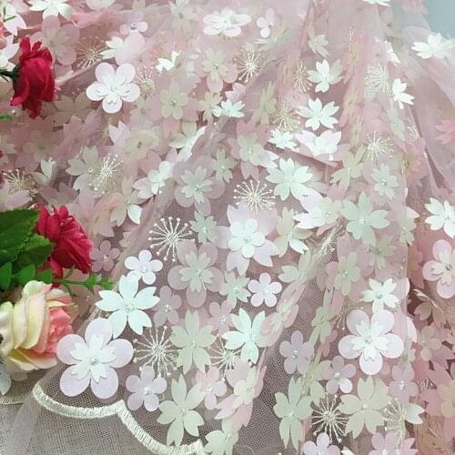 53.1" Wide Exquisite 3D Flowers Lace Fabric DIY Handmade Wedding Dress Fabric Clothes Table Cloth Decor Layers Petals Fabric