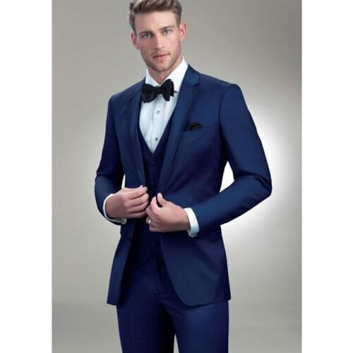 3 Pieces Navy One Button Men Suit Groomsmen Notched Lapel Groom Tuxedos Wedding Best Man Blazer ( Jacket+Pants+Vest+Tie)