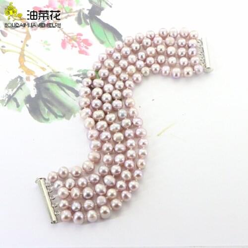 Beautiful and Elegant 7-8mmg Natural Pearl 5 Rows Bracelet Sexy Fashion Female Girl Accessories Banquet Wedding Christmas Gift