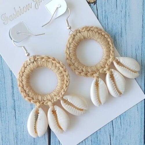 Buy 2 Get 30% Off Original New Fashion Boho Beach Shell Crochet Earrings Large Circle Shell Tassel Dangle Drop Earring For Women