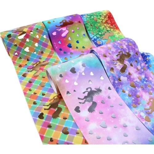 David accessories 3"75mm gold foil horse heart polyester grosgrain ribbon 50 yards,DIY hairbow handmade materials,50Yc5555