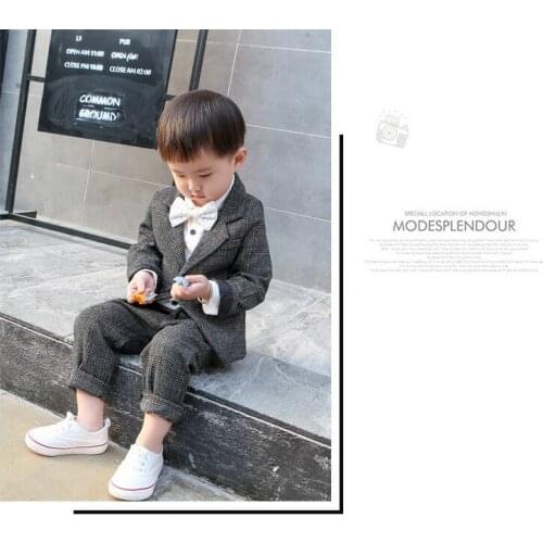 Little Prince Baby Boys Jacket+Pants Bowtie 3pcs Wedding Suit Gentleman Kid Korea Japan Birthday Dress Children Party Costume