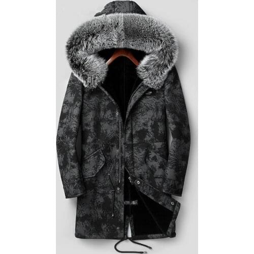 Genuine Leather Winter Jacket Men Wool Liner Sheepskin Fox Fur Collar Long Coat JLK18SJF1895-1 MY1255