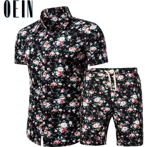 Men 2 Piece Set Summer Shorts Set Man Printed Shirt + Shorts Set Beach Wear Board Shorts Hawaiian Shirt Sets Fashion Clothing