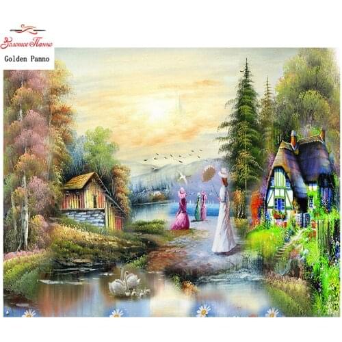 Golden Panno,Needlework,DIY DMC Cross stitch,Sets For Embroidery kit 14ct unprinted Sunset cross-Stitching,christmas 0109