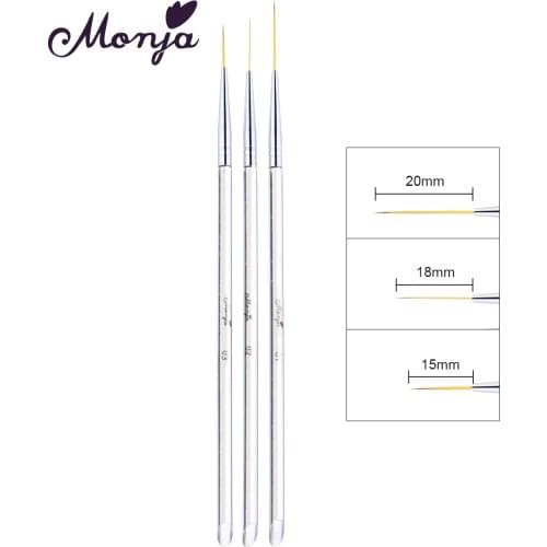 Monja 3pcs/set Dual Head Acrylic Transparent Handle Stripes Lines Liner Drawing Painting Brush Nail Art Polish UV Gel Remove Pen
