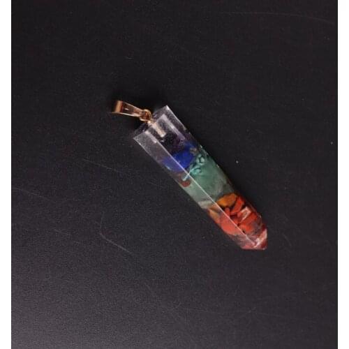 Orgonite chakela Natural seven-color chakra lingpendulum warhead hexagonal pillar necklace pendant wholesale