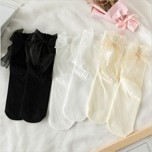 New Lolita Socks Japanese Jk Uniform Socks Mesh Big Bow Bubble Lace Stockings Princess Cotton Socks