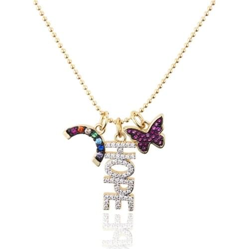 Charm Hope Letter Necklaces Exquisite Cubic Zirconia Butterfly Pendant Necklace for Women Simple Gold Silver Color Chain Jewelry