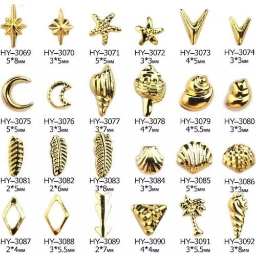 1000pcs Charm Copper Slices 3D Nail Art Decorations Metallic Rivets Gold Flake Sticker Moon Star Conch Design Manicure Accessory