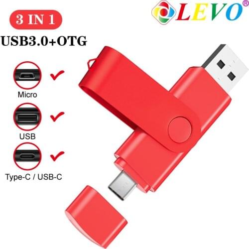 3 in 1 OTG USB Flash Drive USB3.0 & Type-C & Micro USB Pen Drive 256GB 128GB 64GB 32GB USB Stick Pendrives