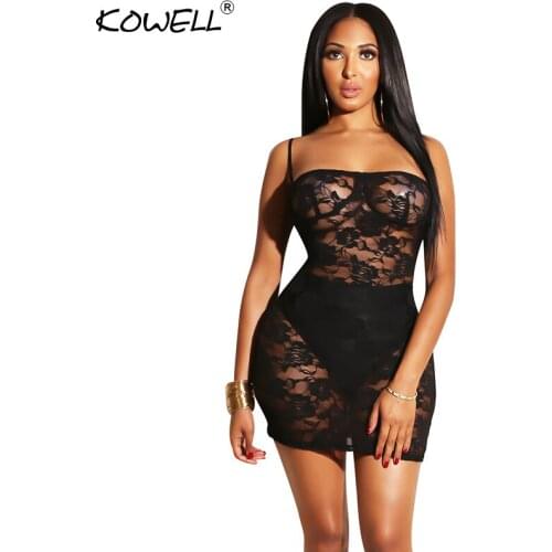 Sexy Strapless Spaghetti Strap Dress Women Transprant Lace Slim Bodycon Dresses Backless Package Hips Night Club Party Dress