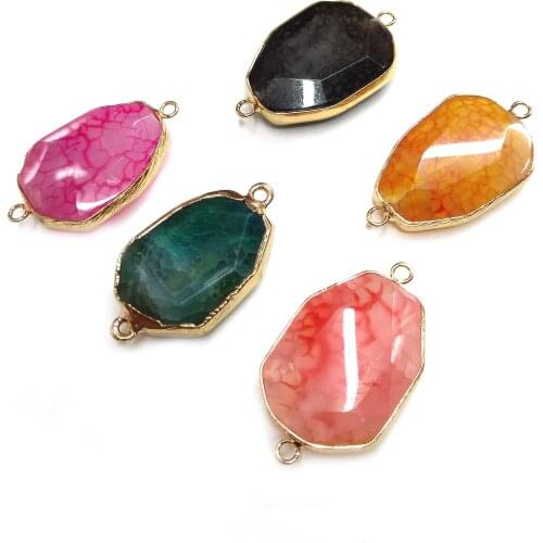 Natural Stone Agates Pendant irregular Shape Double Hole Connector for Jewelry Making DIY Elegant Necklace Bracelet Accessories