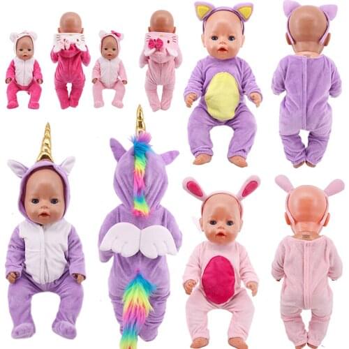 Animal Cute One-piece Pajamas For 18Inch American Doll Accessory Girl Toy 43cm Born Baby Doll Clothes Accessories Our Generation