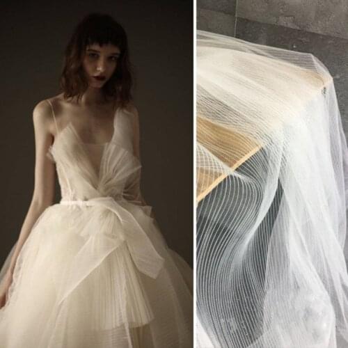 Stretch Ruffled Pleated Tulle Lace Fabric Mesh Net fabric for Dress,Gowns,Black,White,Apricot,by the meter