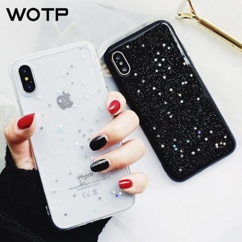 WOTP Luxury Shining Powder Love Heart Phone Case For iphone XS Max XR X 6 6S 7 8 Plus SE Fashion Bling Glitter Stars Soft Cover
