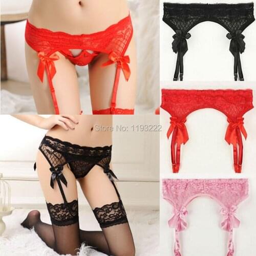 Sexy Women Bowknot Elastic Waist Lace Floral Garter Belt SUSPENDER Straps for Stocking