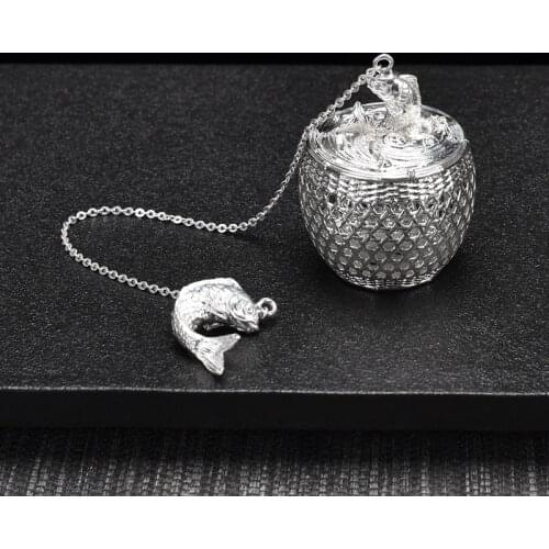 Ag999 Sterling Silver Tea Mesh Infuser Sphere Strainer Handmade Fish Basket Tea Filter Locking Spice Kitchen Tools