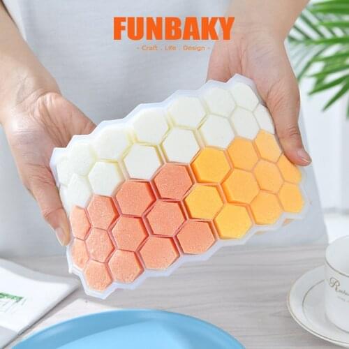 FUNBAKY 36 Cavity Honeycomb Ice Cube Maker Silicone With Cover Household Ice Cube Tray Mold