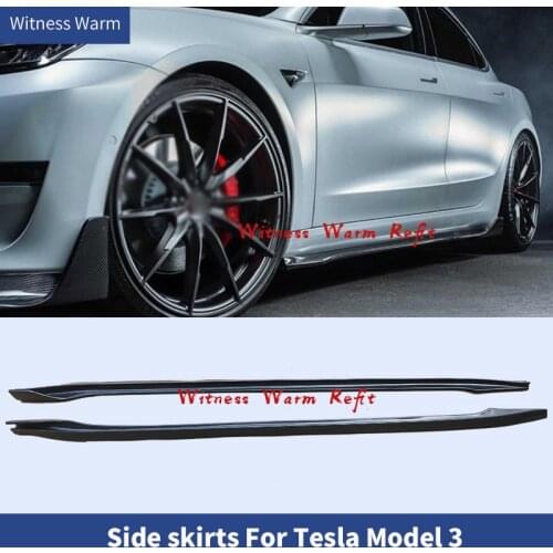 Carbon Fiber Side Bumper Extension Skirt apron for Tesla Model 3 Sedan 4 Door 2017 UP Side Skirts Door side Lip Splitters