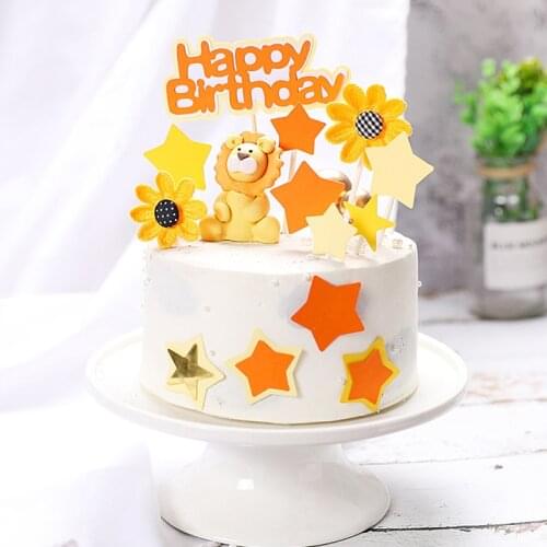 Beautiful Forest Animal Theme Cake Decoration Lion Rabbit Star Flower Wreath Garland Cake Topper Child Birthday Party Supplies