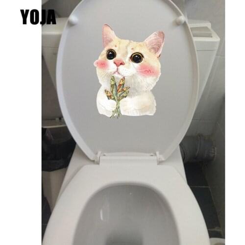 YOJA 18.8*24.7CM Cats With Dried Fish Lovely Animal Room Wall Decor Decal Toilet Sticker T1-0131