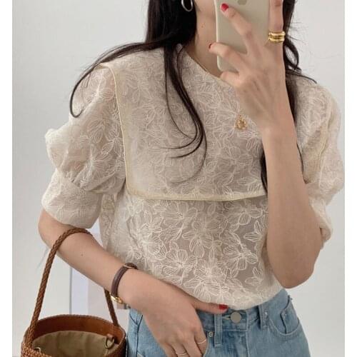 Vetement Femme 2021 Square Embroidered Lace Loose Shirt Top Blusas Mujer Dropshipping Free Shipping Items Clothes for Women 0655
