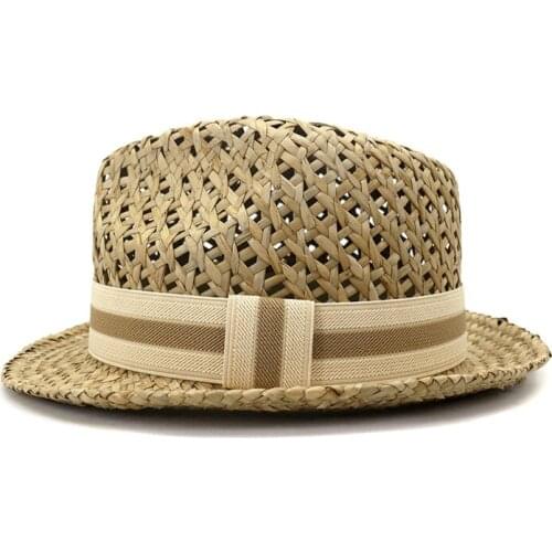 Women Straw Sun Hat British Style Hat Summer Beach Hollow Out Casual Unisex Jazz Hat