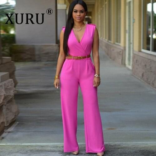 XURU Spring 2020 High Waist V-neck Irregular Jumpsuit with Belt Temperament New Womens Jumpsuit