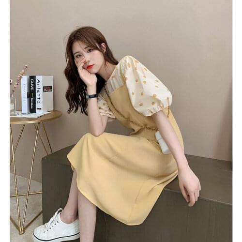 2020 New Summer Women Clothes Polka Dot Printed Short Lantern Sleeve Shirt Top + Solid Adjustable Strap Dress Suit 2 Pcs Set M55