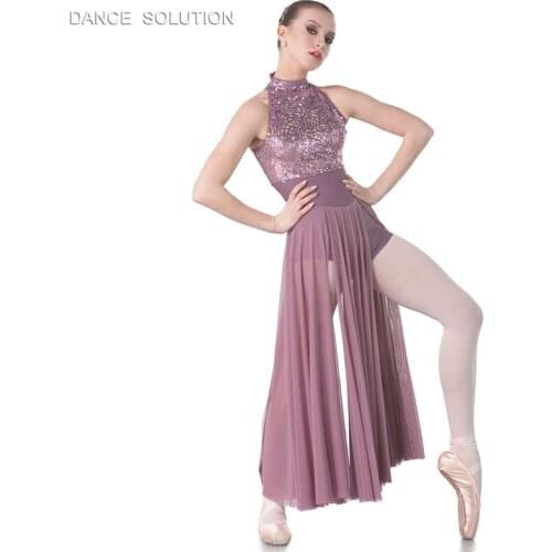 Hot Sale Womens Ballet Dance Performance Costume Purple Sequin Lace Lyrical and Contemporary Dress 18015A
