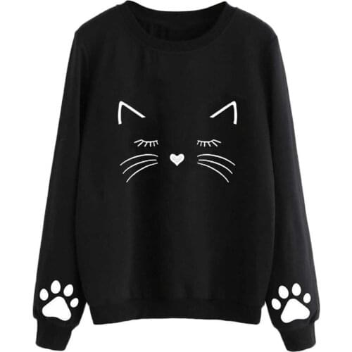 Spring and Autumn Cat Sweater Round Neck Long Sleeve Regular Clothes Women Sweater Print Loose Round Neck Ladies Sweatshirt